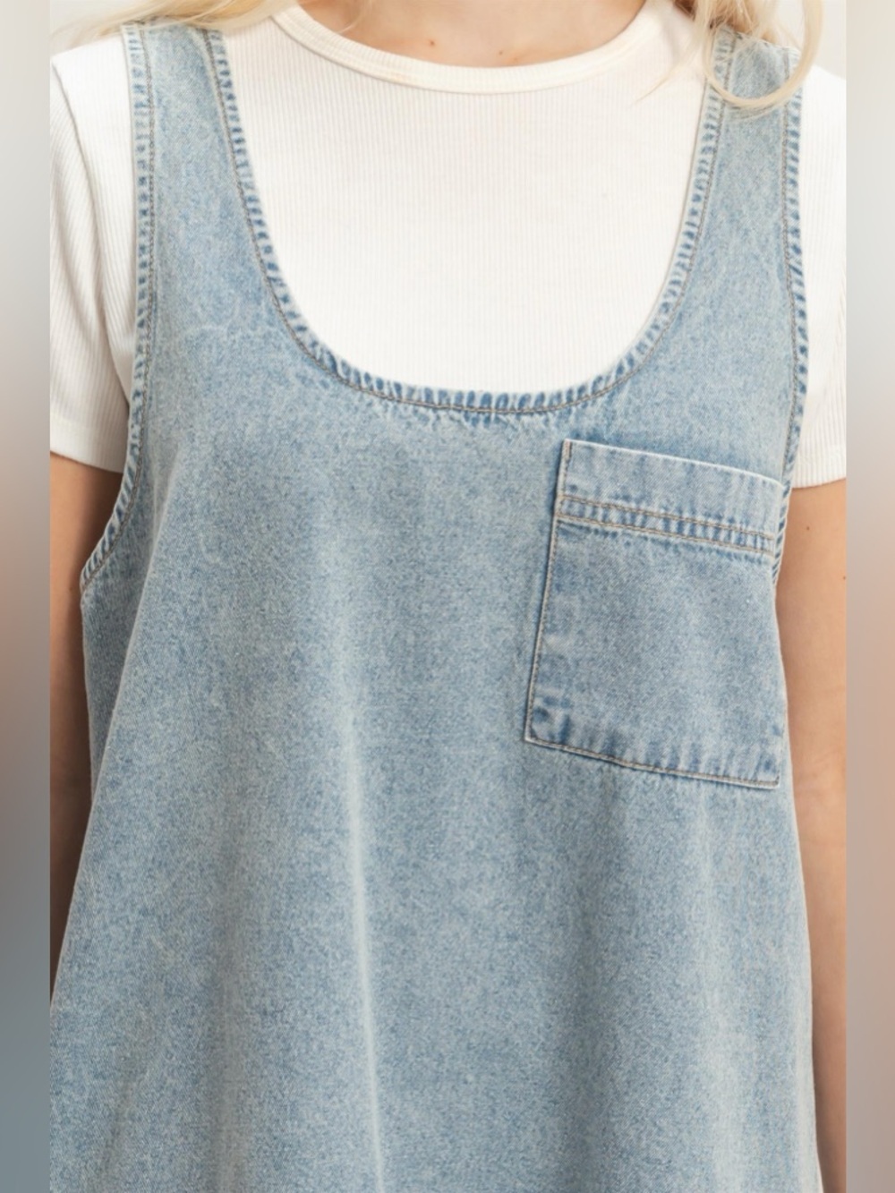 NEW Double Zero Light Blue Denim Cotton Shift Mini Dress Sleeveless Size Small - Picture 3 of 6